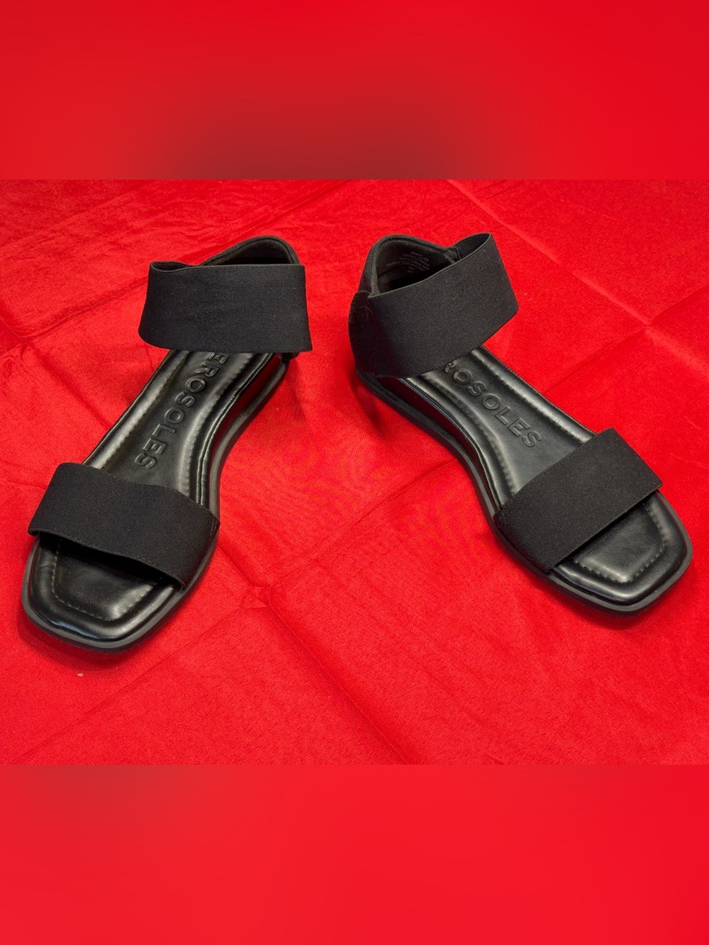 AEROSOLES Black Elastic Double-Strap Flat Sandals